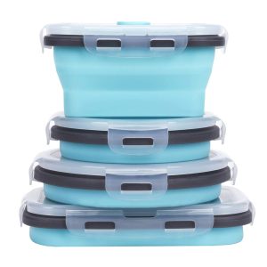 61CZlI-rGrL KUON Collapsible Silicone Food Storage Containers with Airtight Lids, Set of 4 Stacking Container, Microwave and Freezer and Dishwasher Safe, with Vent Valve, BPA Free (350ml and 500ml)
