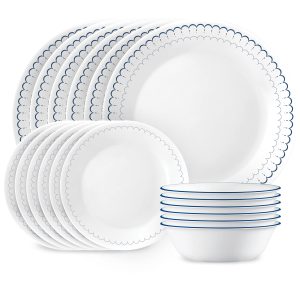 710GWAnD4SL Corelle 18-Piece Dinnerware Set Service for 6, Lightweight Round Plates and Bowls Set, Vitrelle Triple Layer Glass, Chip Resistant, Microwave and Dishwasher Safe, Caspian