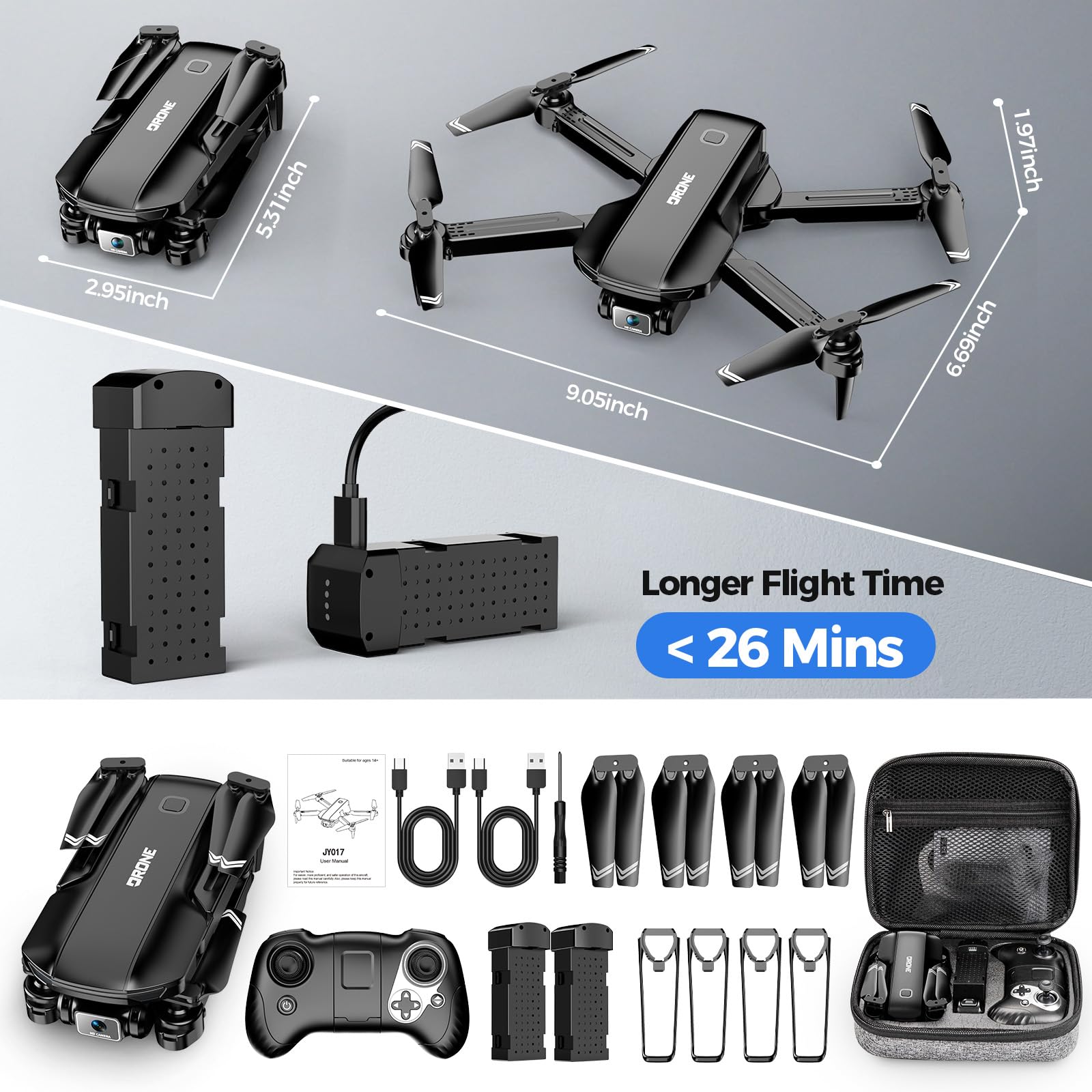 Drone with Camera 1080P HD FPV Foldable Drone for Adults and Beginners, RC Quadcopter with Gravity Control, One Key Take Off/Land, Optical Flow Positioning, 360° Flip, 3 Speed Mode, Waypoint Fly - Image 2