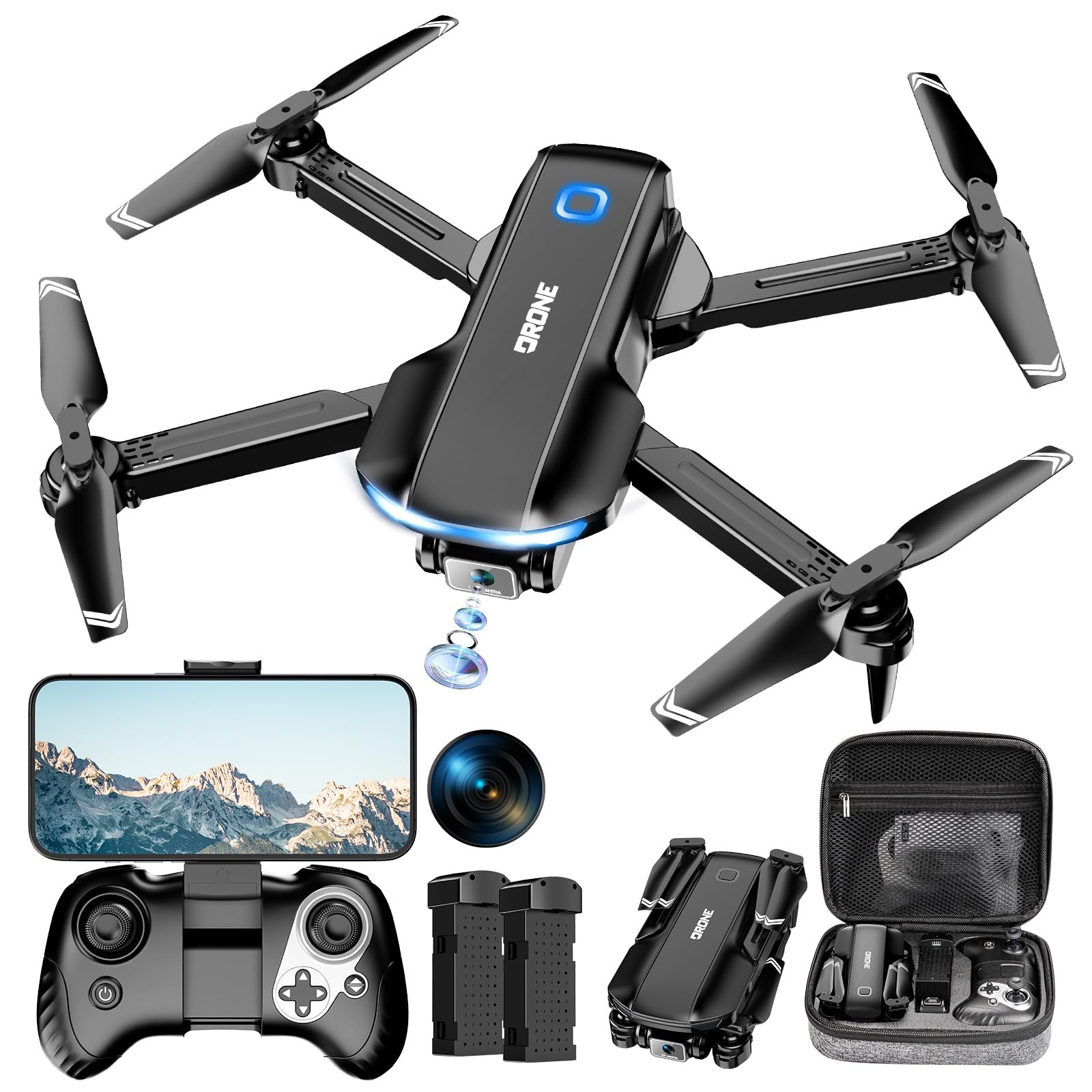 Drone with Camera 1080P HD FPV Foldable Drone for Adults and Beginners, RC Quadcopter with Gravity Control, One Key Take Off/Land, Optical Flow Positioning, 360° Flip, 3 Speed Mode, Waypoint Fly