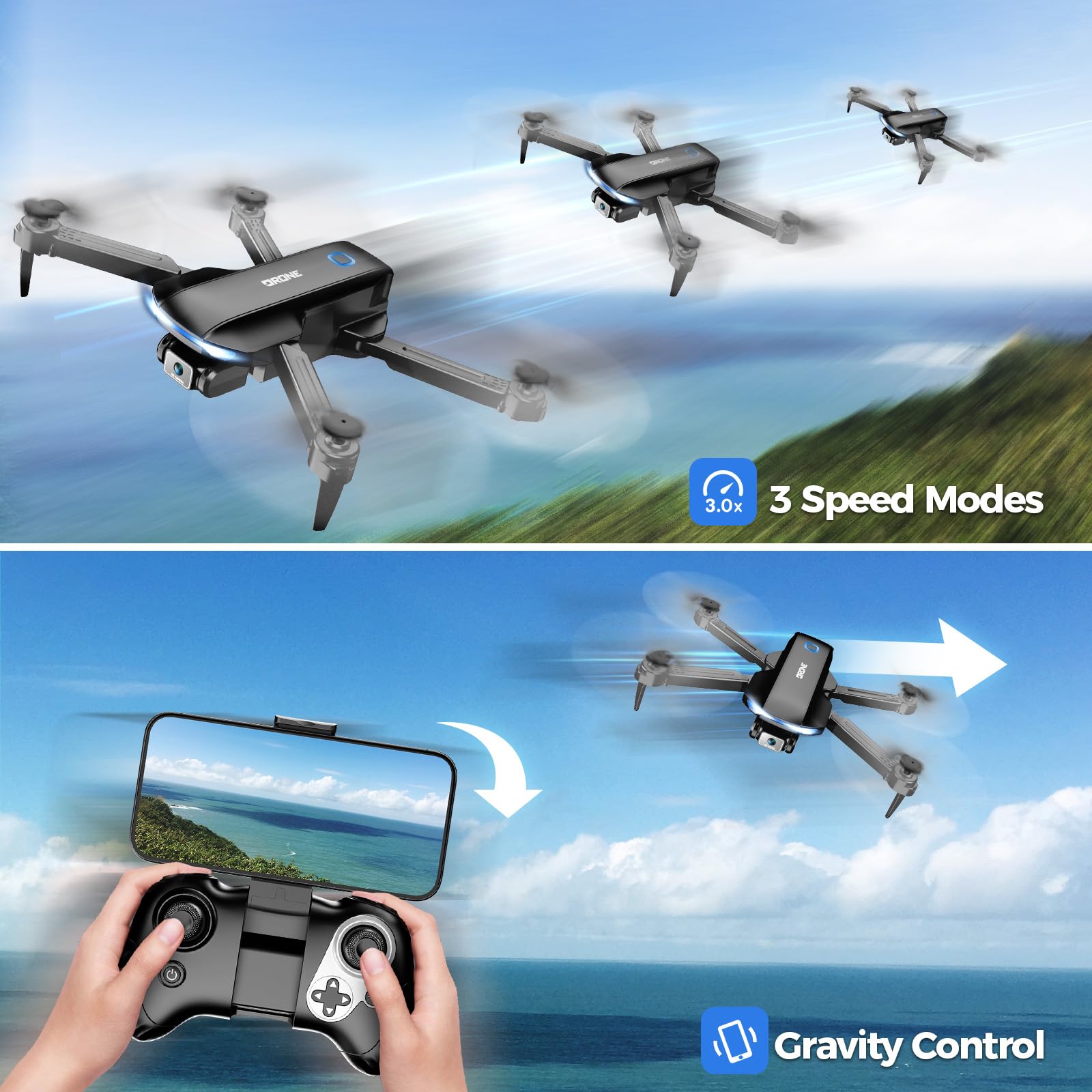 Drone with Camera 1080P HD FPV Foldable Drone for Adults and Beginners, RC Quadcopter with Gravity Control, One Key Take Off/Land, Optical Flow Positioning, 360° Flip, 3 Speed Mode, Waypoint Fly - Image 5