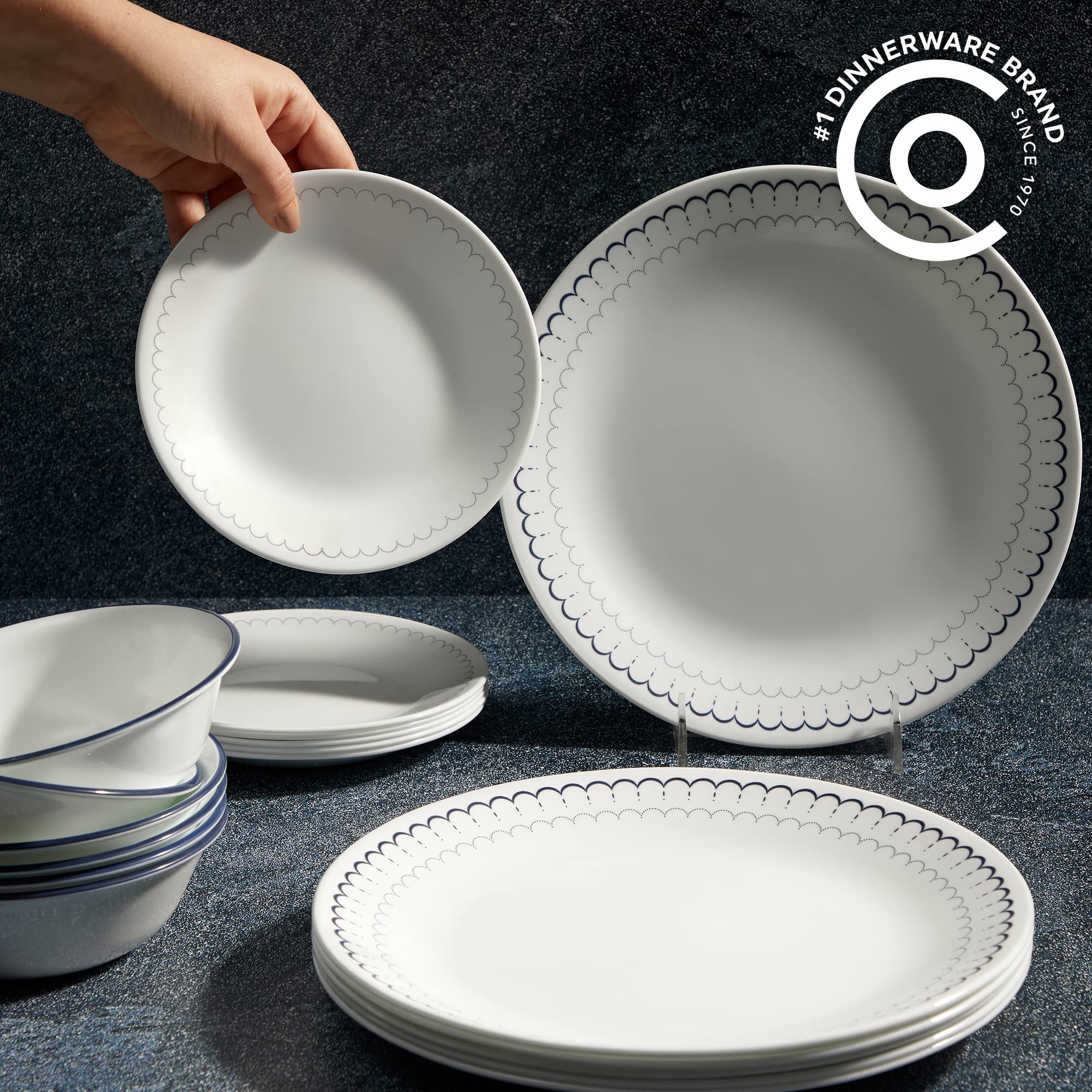 Corelle 18-Piece Dinnerware Set Service for 6, Lightweight Round Plates and Bowls Set, Vitrelle Triple Layer Glass, Chip Resistant, Microwave and Dishwasher Safe, Caspian - Image 6
