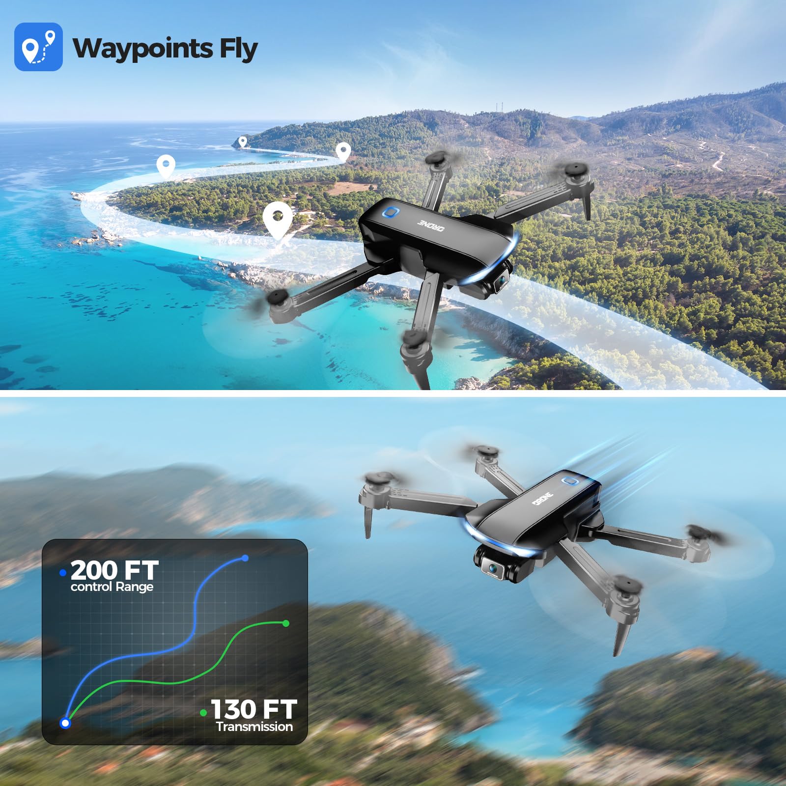 Drone with Camera 1080P HD FPV Foldable Drone for Adults and Beginners, RC Quadcopter with Gravity Control, One Key Take Off/Land, Optical Flow Positioning, 360° Flip, 3 Speed Mode, Waypoint Fly - Image 4