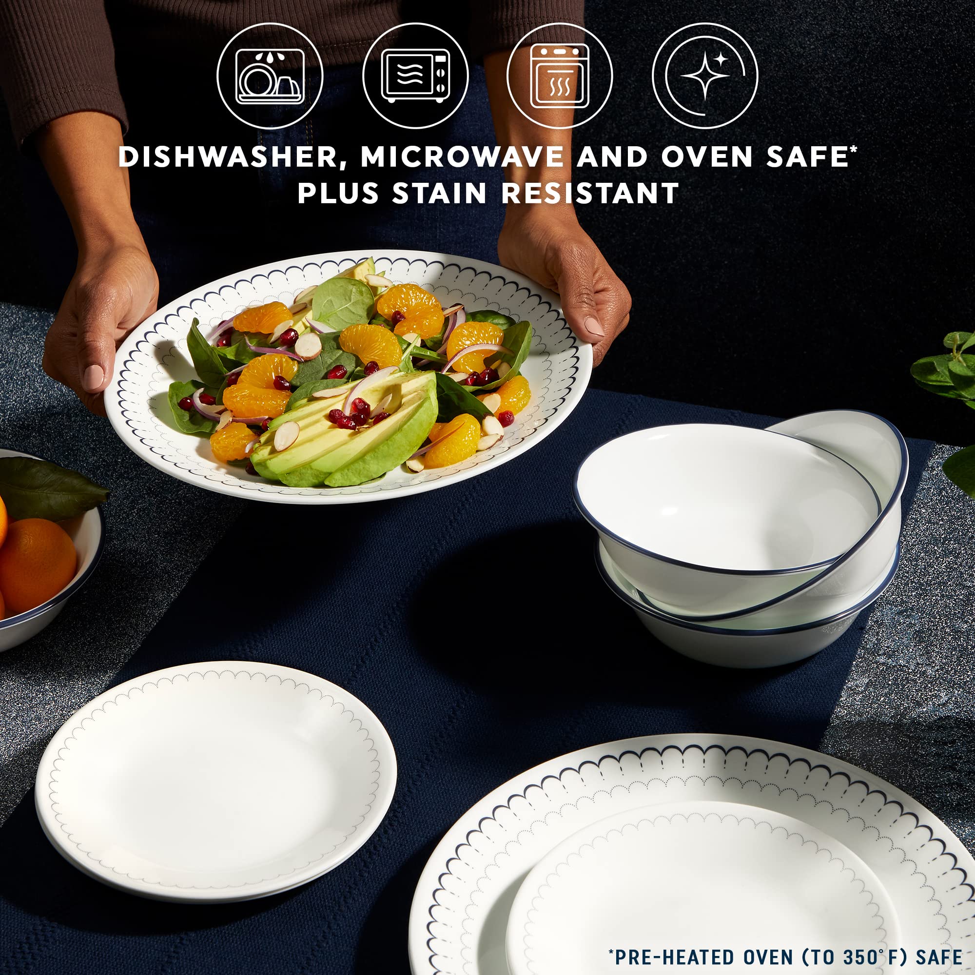 Corelle 18-Piece Dinnerware Set Service for 6, Lightweight Round Plates and Bowls Set, Vitrelle Triple Layer Glass, Chip Resistant, Microwave and Dishwasher Safe, Caspian - Image 5