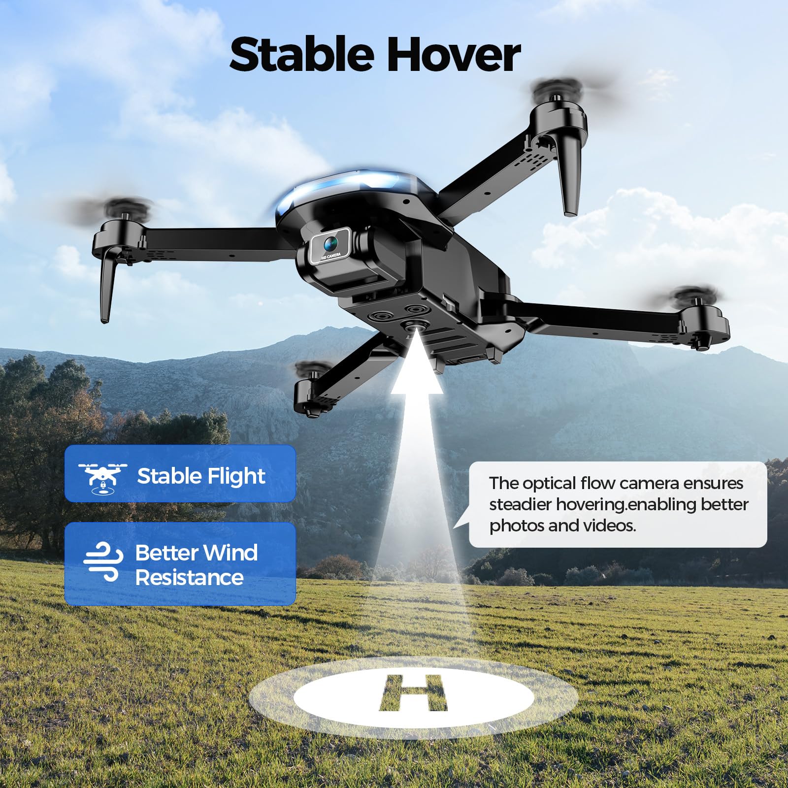 Drone with Camera 1080P HD FPV Foldable Drone for Adults and Beginners, RC Quadcopter with Gravity Control, One Key Take Off/Land, Optical Flow Positioning, 360° Flip, 3 Speed Mode, Waypoint Fly - Image 3