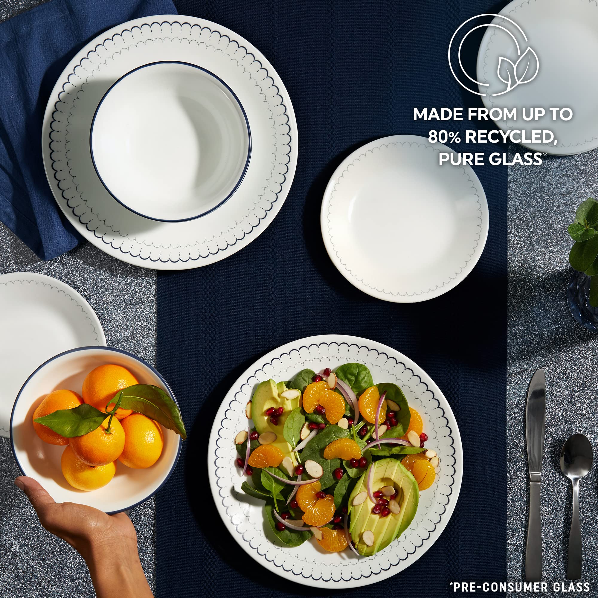 Corelle 18-Piece Dinnerware Set Service for 6, Lightweight Round Plates and Bowls Set, Vitrelle Triple Layer Glass, Chip Resistant, Microwave and Dishwasher Safe, Caspian - Image 2