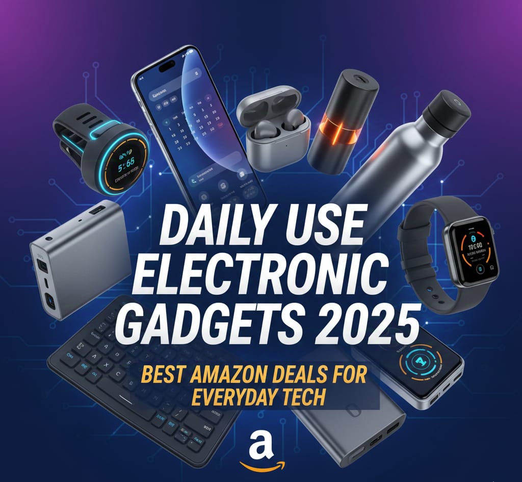 Echo Dot, MagSafe Battery Pack, Smart Watch, WYZE Cam v4, and INIU Wireless Charger — premium smart living gadgets.