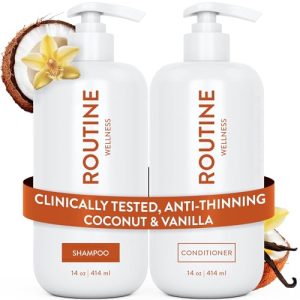 41tnR91iiXL Routine Wellness Anti-Thinning Shampoo and Conditioner Set for Thinning Hair - Biotin DHT Blocker Women & Men - Color Safe Shampoo for Hair Loss & Healthier Hair - Coconut & Vanilla (Pack of 2)