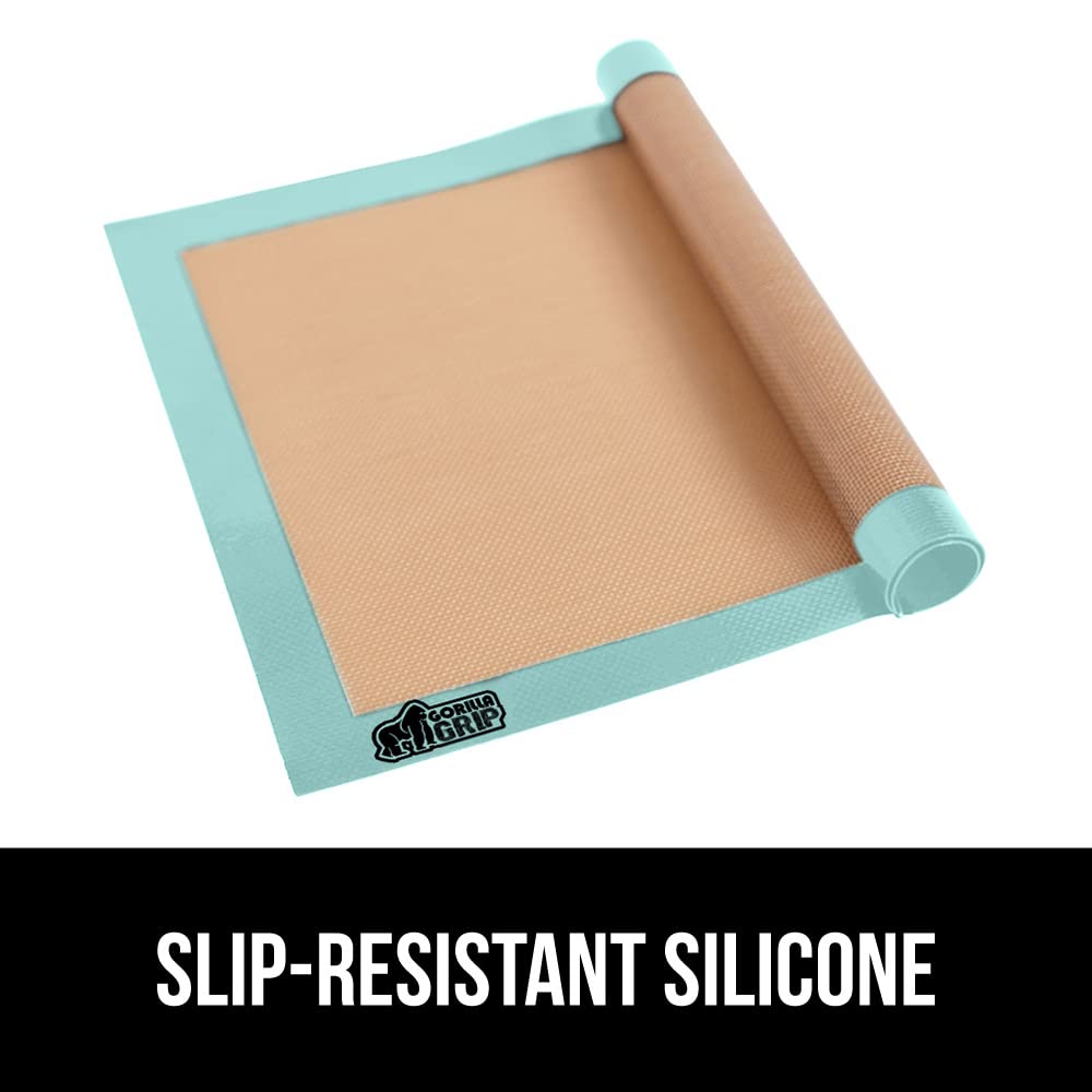 GORILLA GRIP Reusable Nonstick Silicone Baking Mat, 2 Pack, BPA-Free Oven Safe Food Liner, For Cookie Sheets, Toaster Ovens, Easy Clean Kitchen Pastry Mats, 11.75x8.25, Small Quarter Sheet Size, Mint - Image 5