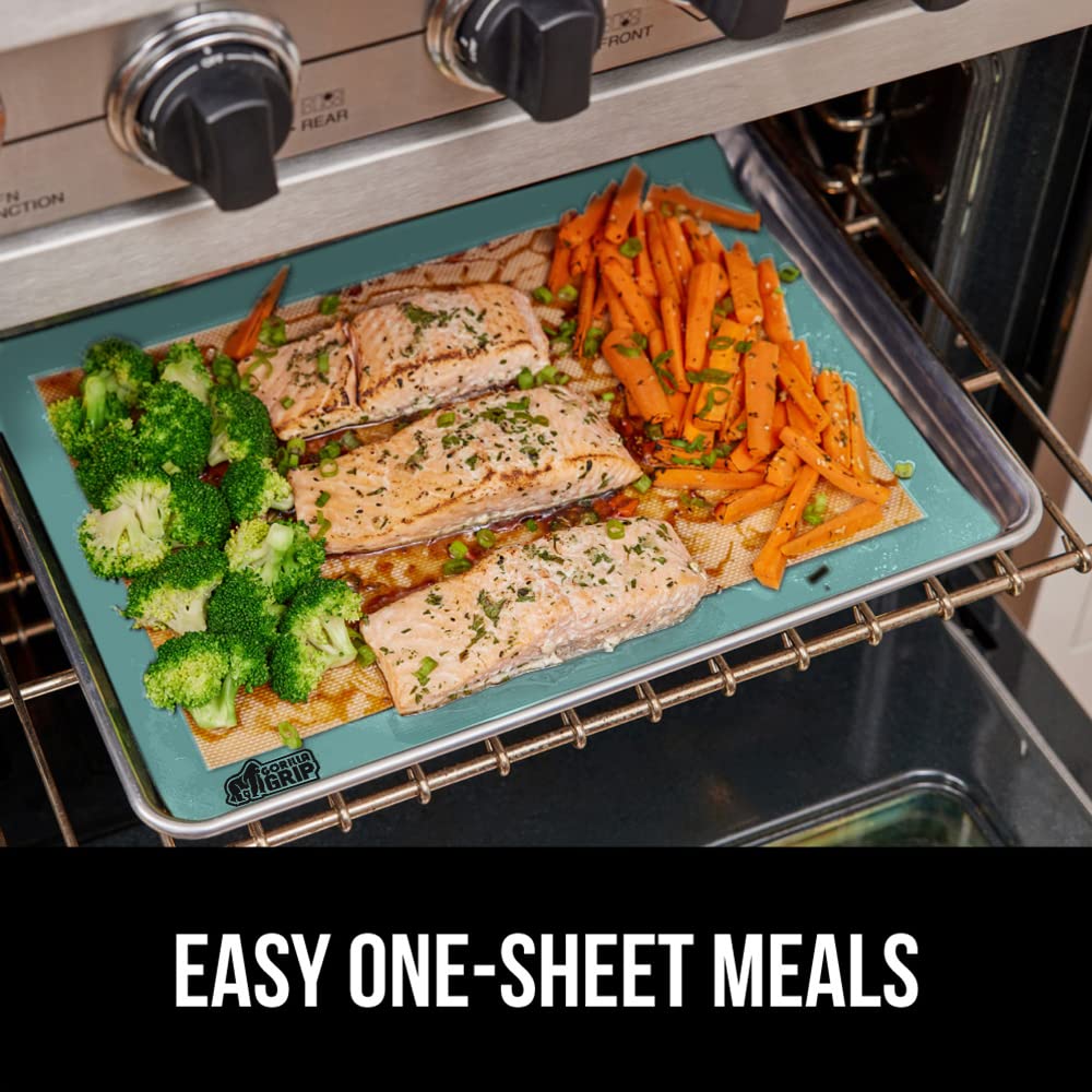 GORILLA GRIP Reusable Nonstick Silicone Baking Mat, 2 Pack, BPA-Free Oven Safe Food Liner, For Cookie Sheets, Toaster Ovens, Easy Clean Kitchen Pastry Mats, 11.75x8.25, Small Quarter Sheet Size, Mint - Image 9