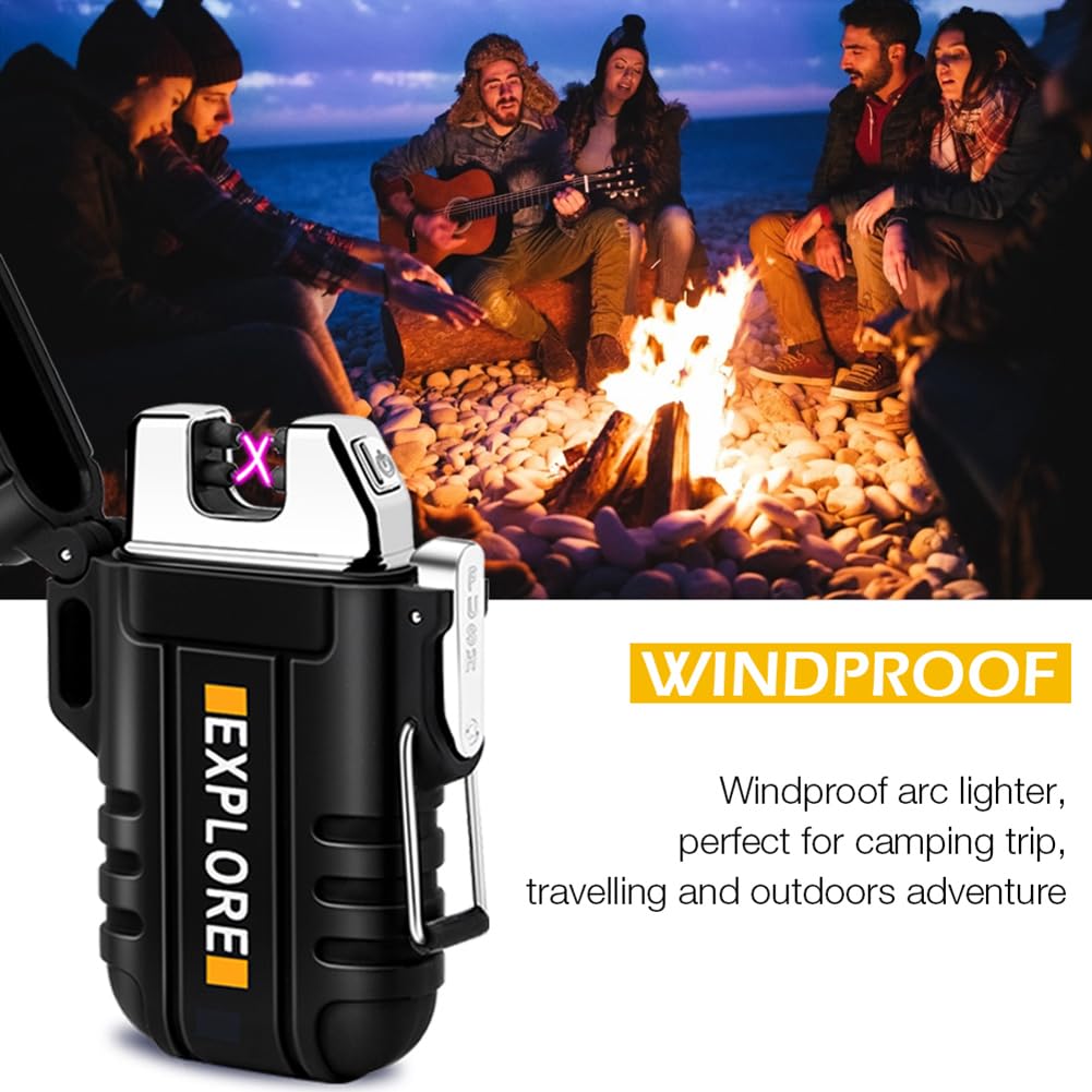 LcFun Electric Lighter Windproof Dual Arc USB Rechargeable Flameless Plasma Lighters Waterproof Matches for Camping Hiking Survival Tactical Gear Stocking Stuffers Gifts for Men Fathers Husband - Image 9