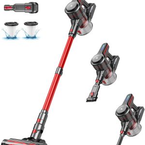 CHEBIO Cordless Vacuum Cleaner, Stick Vacuum with Powerful Suction, 45Mins Runtime Vacuum Cleaners for Home, Anti-tangle and 1.5L Dust Cup, 6 in 1 Lightweight Vacuum for Hardwood Floor Carpet Pet Hair