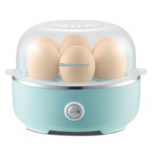 61PCEgXrOXL Elite Gourmet EGC115M Easy Egg Cooker Electric 7-Egg Capacity, Soft, Medium, Hard-Boiled Egg Cooker with Auto Shut-Off, Measuring Cup Included, BPA Free, Retro Mint