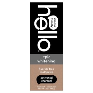 hello Epic Whitening Charcoal Fluoride Free Toothpaste, Activated Charcoal Toothpaste with Coconut Oil, Whitens Teeth Naturally, SLS Free, Fresh Mint, 4.0 Oz Tube