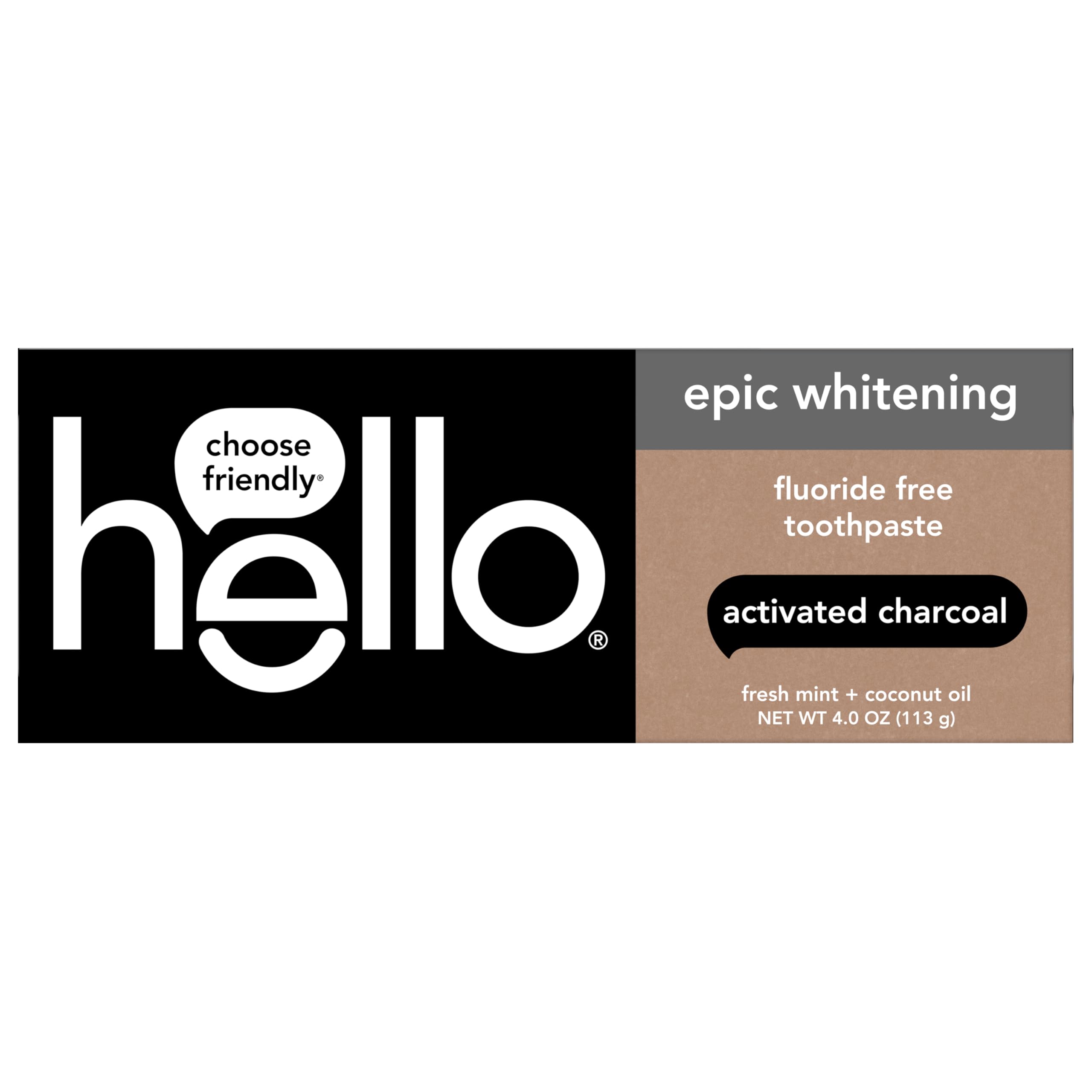hello Epic Whitening Charcoal Fluoride Free Toothpaste, Activated Charcoal Toothpaste with Coconut Oil, Whitens Teeth Naturally, SLS Free, Fresh Mint, 4.0 Oz Tube - Image 2