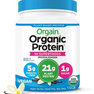 Orgain Organic Vegan Protein + 50 Superfoods Powder, Vanilla Bean - 21g Plant Based Protein, 8g Prebiotic Fiber, No Lactose Ingredients, Gluten Free, No Added Sugar, 1.12 lb (Packaging May Vary)