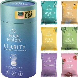 Body Restore Shower Steamers Aromatherapy 6 Pack - Christmas Stocking Stuffers for Men, Birthday Gifts for Women, White Elephant, Relaxation, Self Care - Clarity