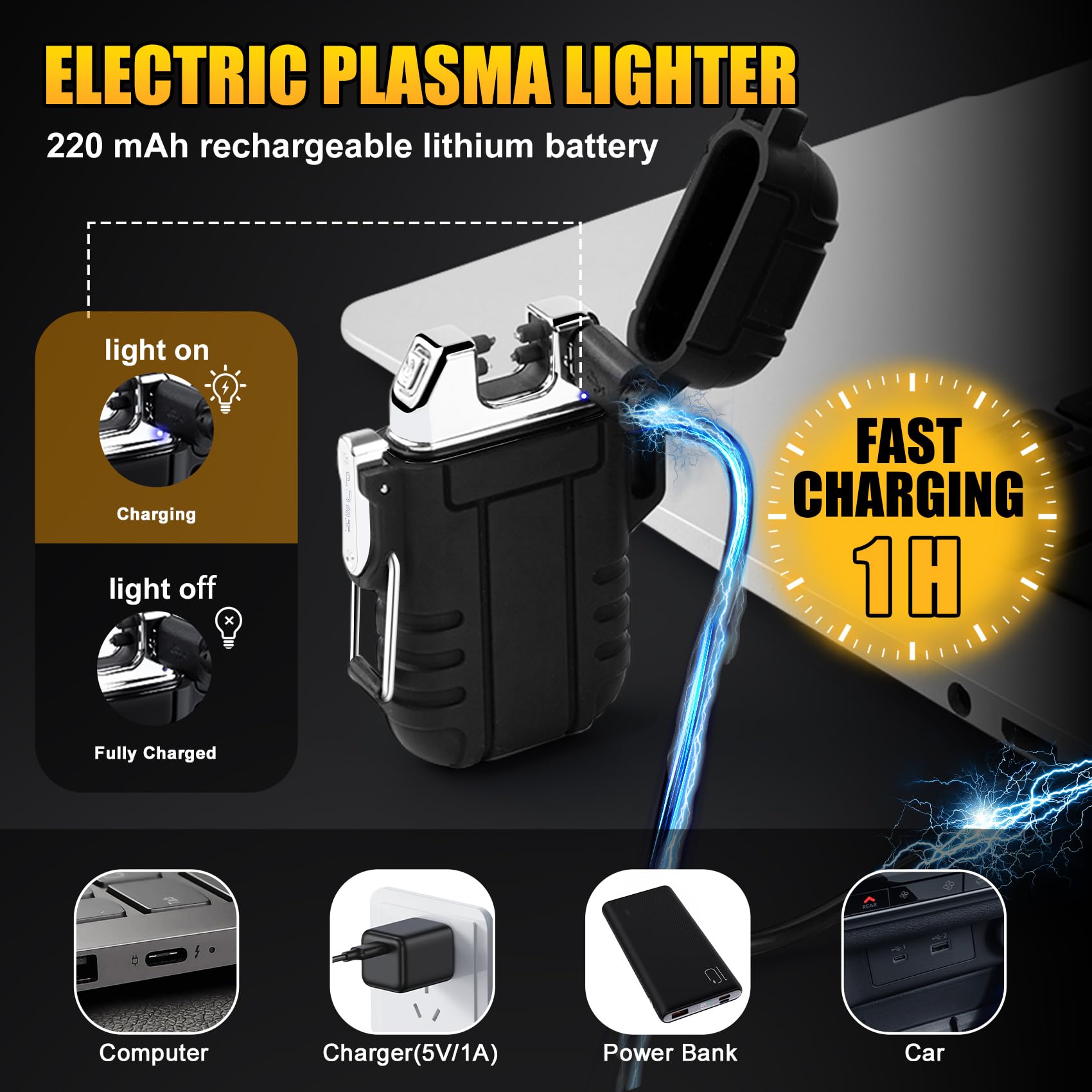 LcFun Electric Lighter Windproof Dual Arc USB Rechargeable Flameless Plasma Lighters Waterproof Matches for Camping Hiking Survival Tactical Gear Stocking Stuffers Gifts for Men Fathers Husband - Image 11