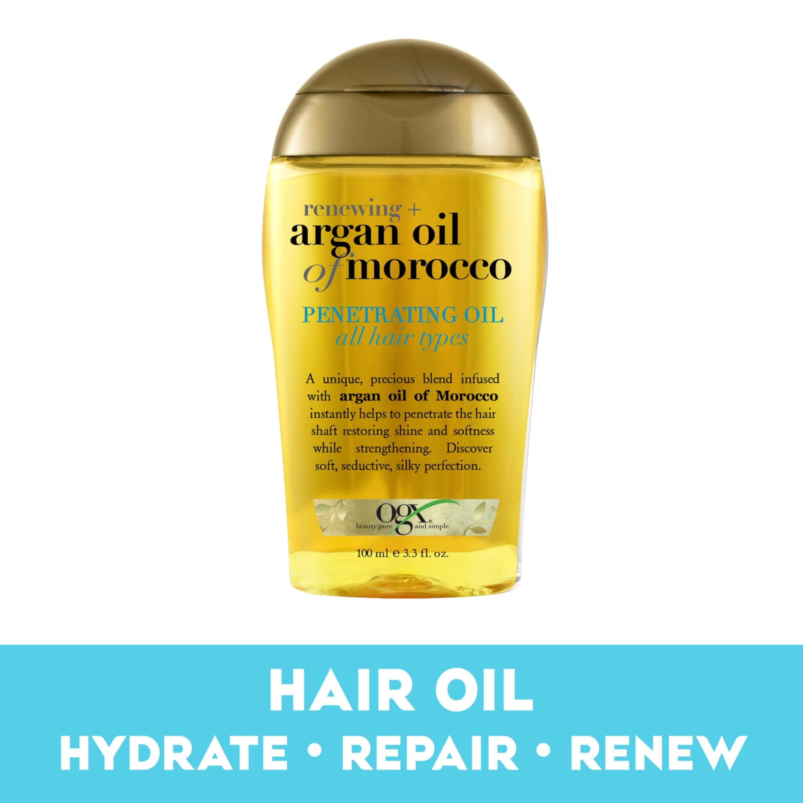 OGX Renewing + Argan Oil of Morocco, Cold-Pressed Argan Oil for Hair Penetrating Treatment & Shine, Moisturizing & Strengthening Silky Oil for All Hair Types, Paraben & Sulfate Free, 3.3 fl oz - Image 6