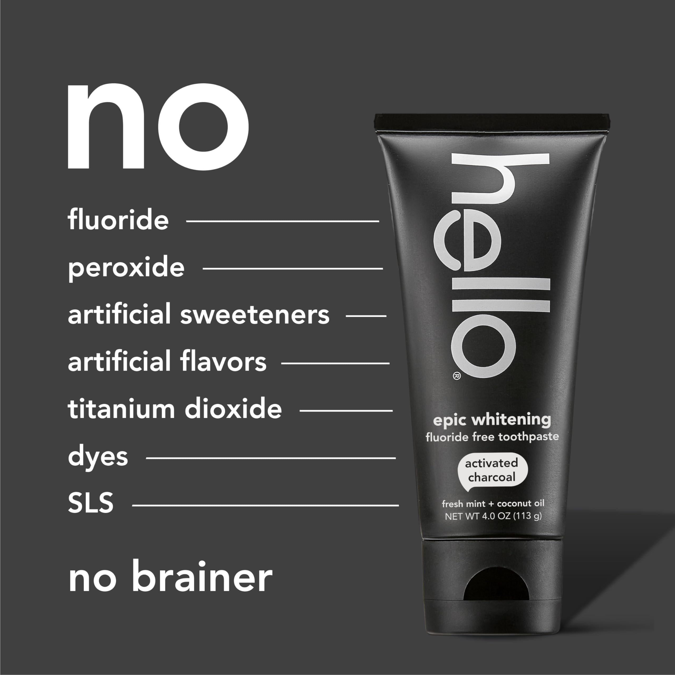 hello Epic Whitening Charcoal Fluoride Free Toothpaste, Activated Charcoal Toothpaste with Coconut Oil, Whitens Teeth Naturally, SLS Free, Fresh Mint, 4.0 Oz Tube - Image 5