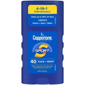 Coppertone Sport Sunscreen Stick SPF 40, Stick Sunscreen for Face and Body, Water Resistant, Travel Size, 1.5 Oz