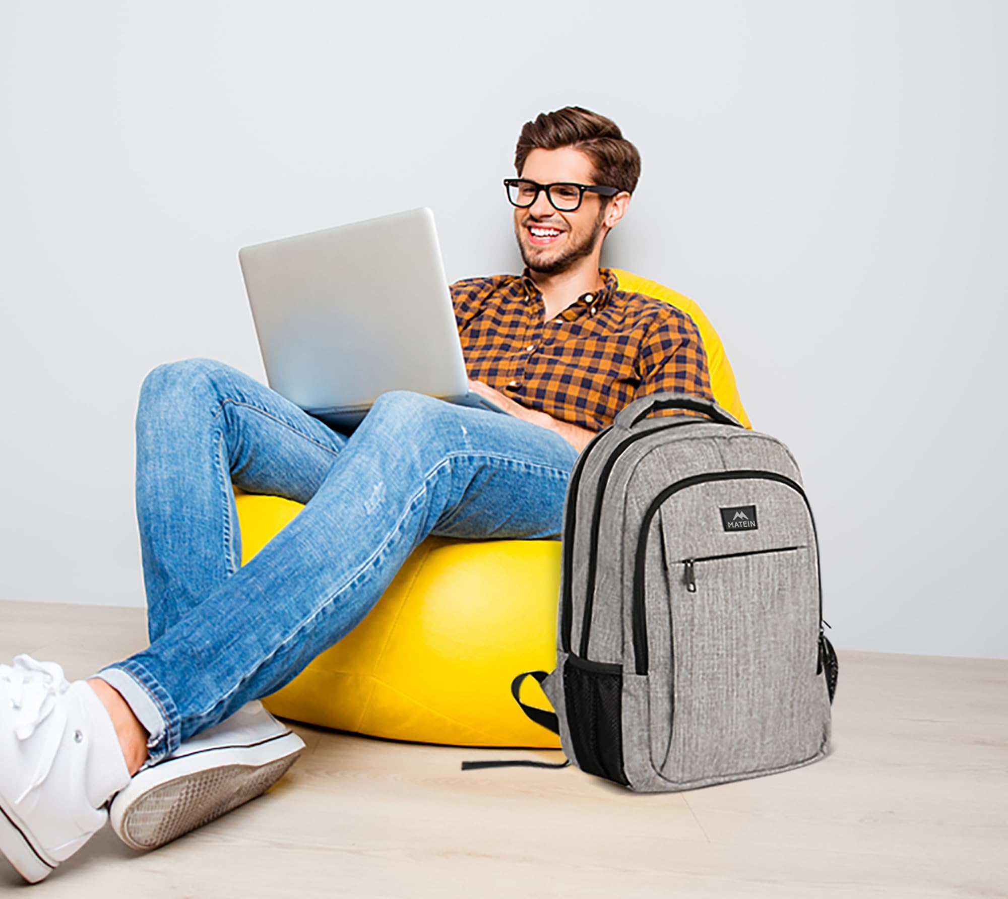 MATEIN Travel Laptop Backpack, Business Anti Theft Slim Sturdy Laptops Backpack with USB Charging Port, Water Resistant College School Computer Bag Gift for Men & Women Fits 15.6 Inch Notebook, Grey - Image 3