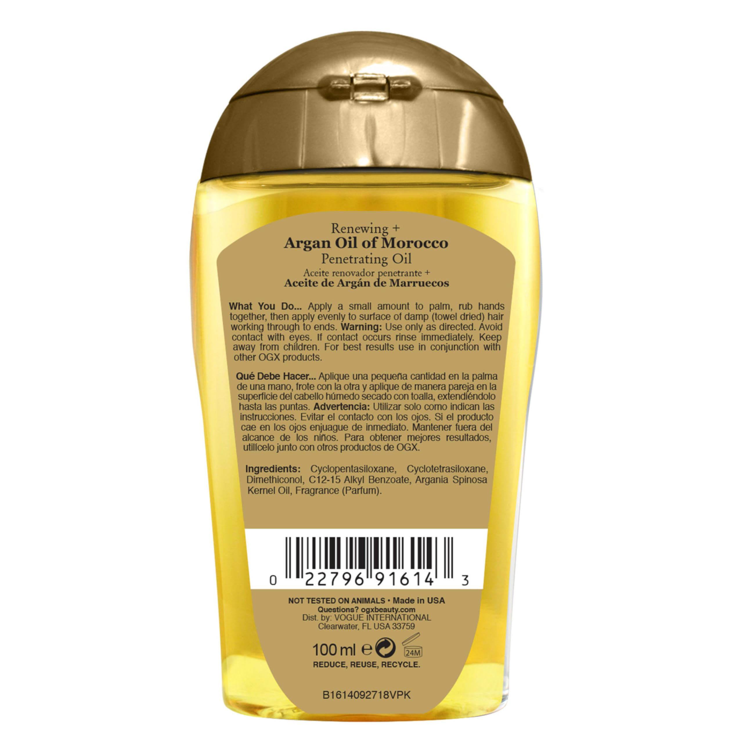 OGX Renewing + Argan Oil of Morocco, Cold-Pressed Argan Oil for Hair Penetrating Treatment & Shine, Moisturizing & Strengthening Silky Oil for All Hair Types, Paraben & Sulfate Free, 3.3 fl oz - Image 4