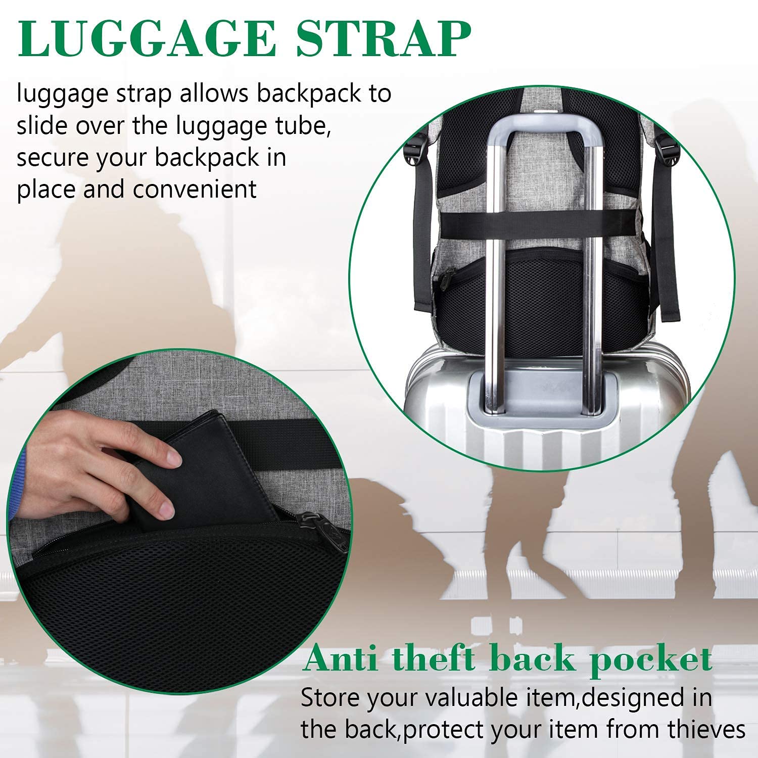 MATEIN Travel Laptop Backpack, Business Anti Theft Slim Sturdy Laptops Backpack with USB Charging Port, Water Resistant College School Computer Bag Gift for Men & Women Fits 15.6 Inch Notebook, Grey - Image 5