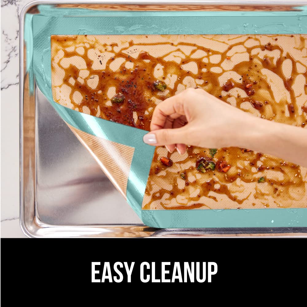 GORILLA GRIP Reusable Nonstick Silicone Baking Mat, 2 Pack, BPA-Free Oven Safe Food Liner, For Cookie Sheets, Toaster Ovens, Easy Clean Kitchen Pastry Mats, 11.75x8.25, Small Quarter Sheet Size, Mint - Image 3