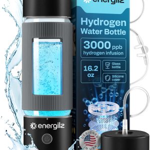 ENERGILZ Hydrogen Water Bottle | Large 16.2 oz (480 ml) Hydrogen Water Bottle Generator 3000ppb | Hydrogenator Machine | SPE/PEM Hydrogenated Ionizer Generator (Black w/Gray)