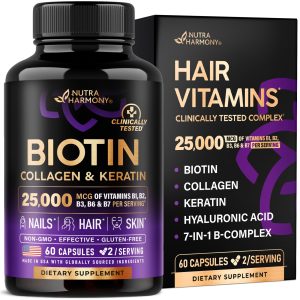 81DJ3bwn0gL Biotin | Collagen | Hyaluronic Acid | Keratin - Clinically Tested Supplement** - Hair Growth Support, Skin & Nails - 25000mcg Vitamins B1, B2, B3, B6 & B7 - for Women & Men - Made in USA | 60 Capsules