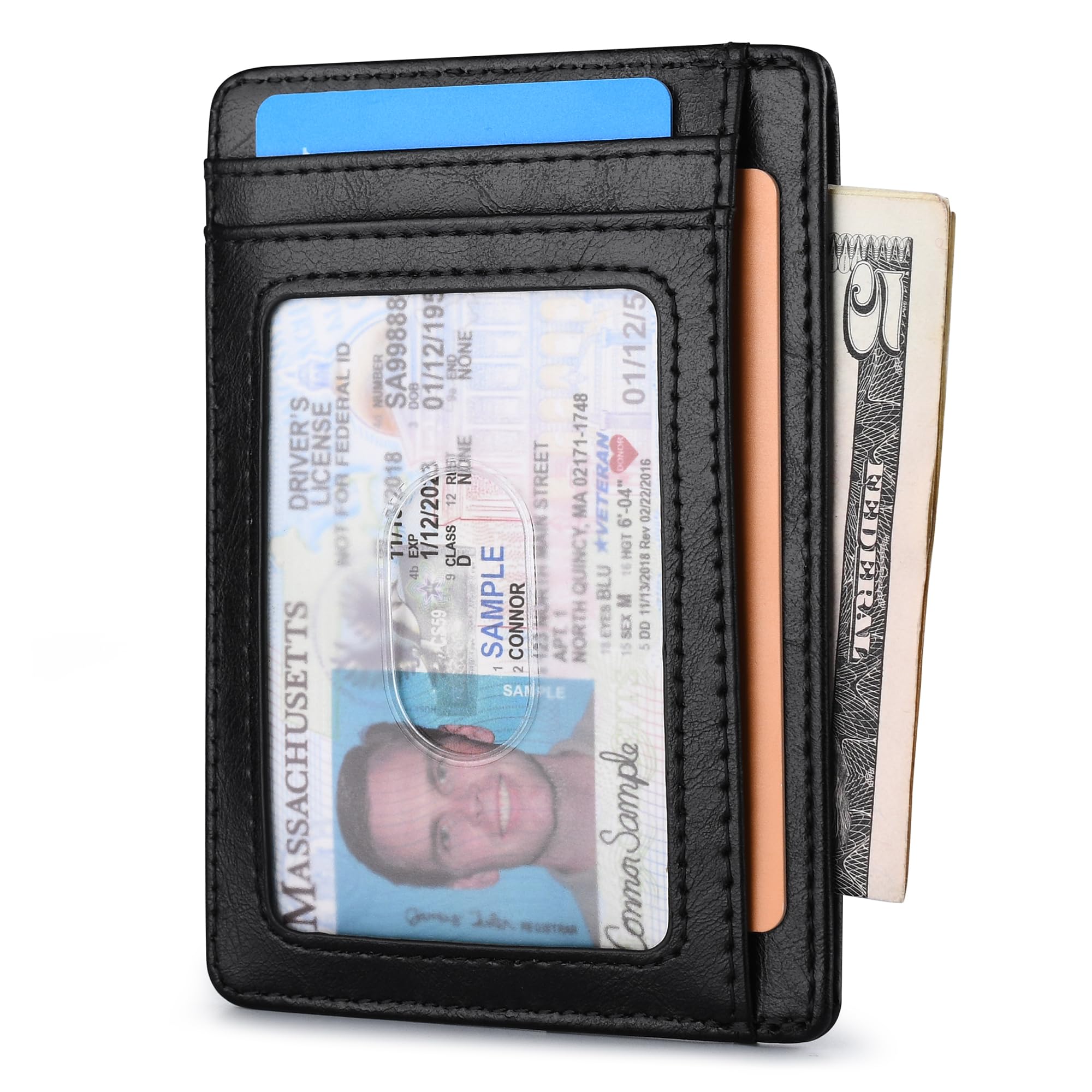 Buffway Slim Minimalist Front Pocket RFID Blocking Leather Wallets for Men and Women - Alaska Black - Image 6
