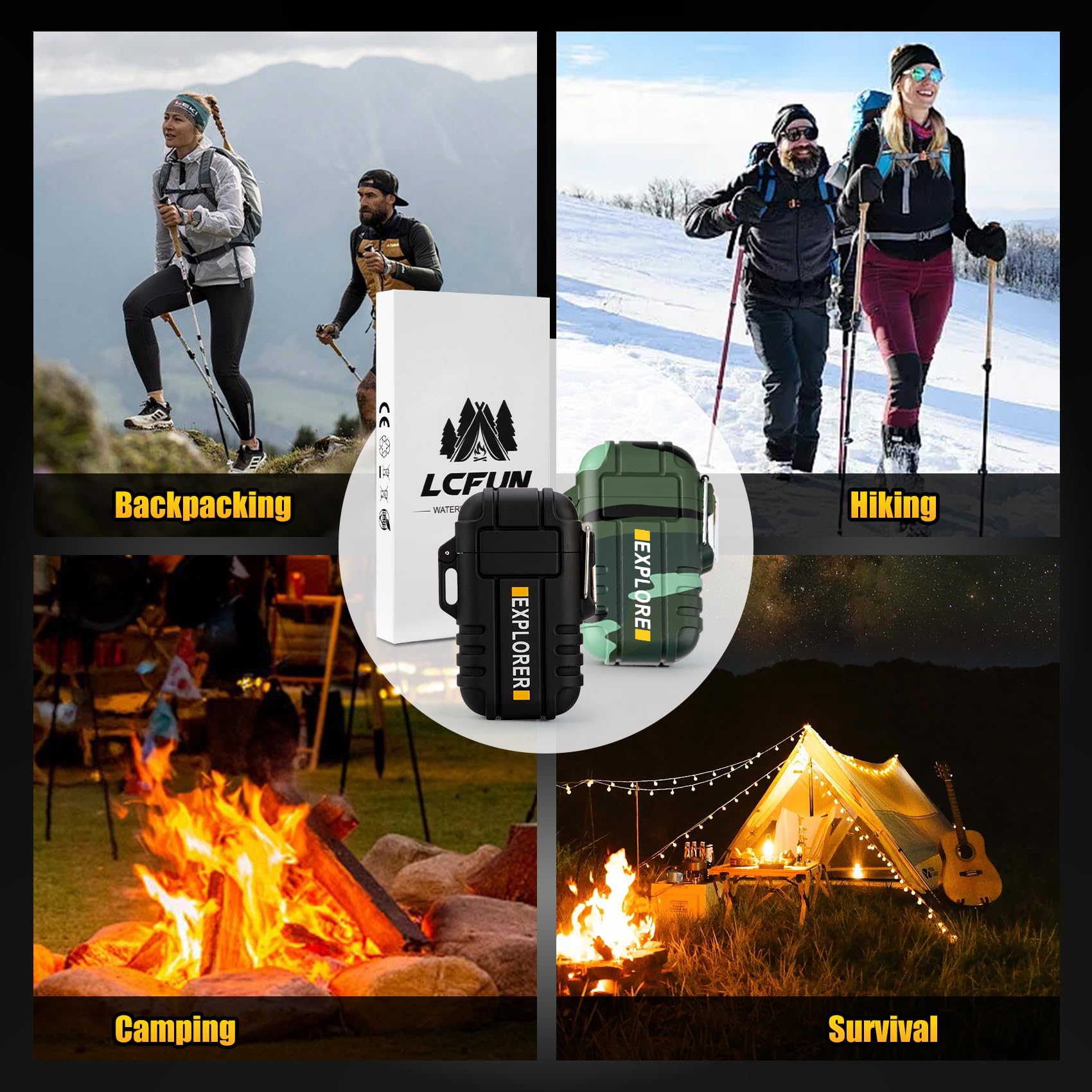 LcFun Electric Lighter Windproof Dual Arc USB Rechargeable Flameless Plasma Lighters Waterproof Matches for Camping Hiking Survival Tactical Gear Stocking Stuffers Gifts for Men Fathers Husband - Image 8