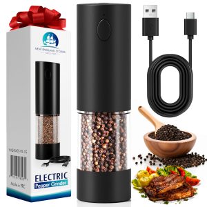 Electric Salt and Pepper Grinder Set, USB Rechargeable Automatic Pepper Mills and Salt Grinders with LED Light, Large 100ml Capacity, Adjustable Coarseness, One-Hand Operation, Stable Base