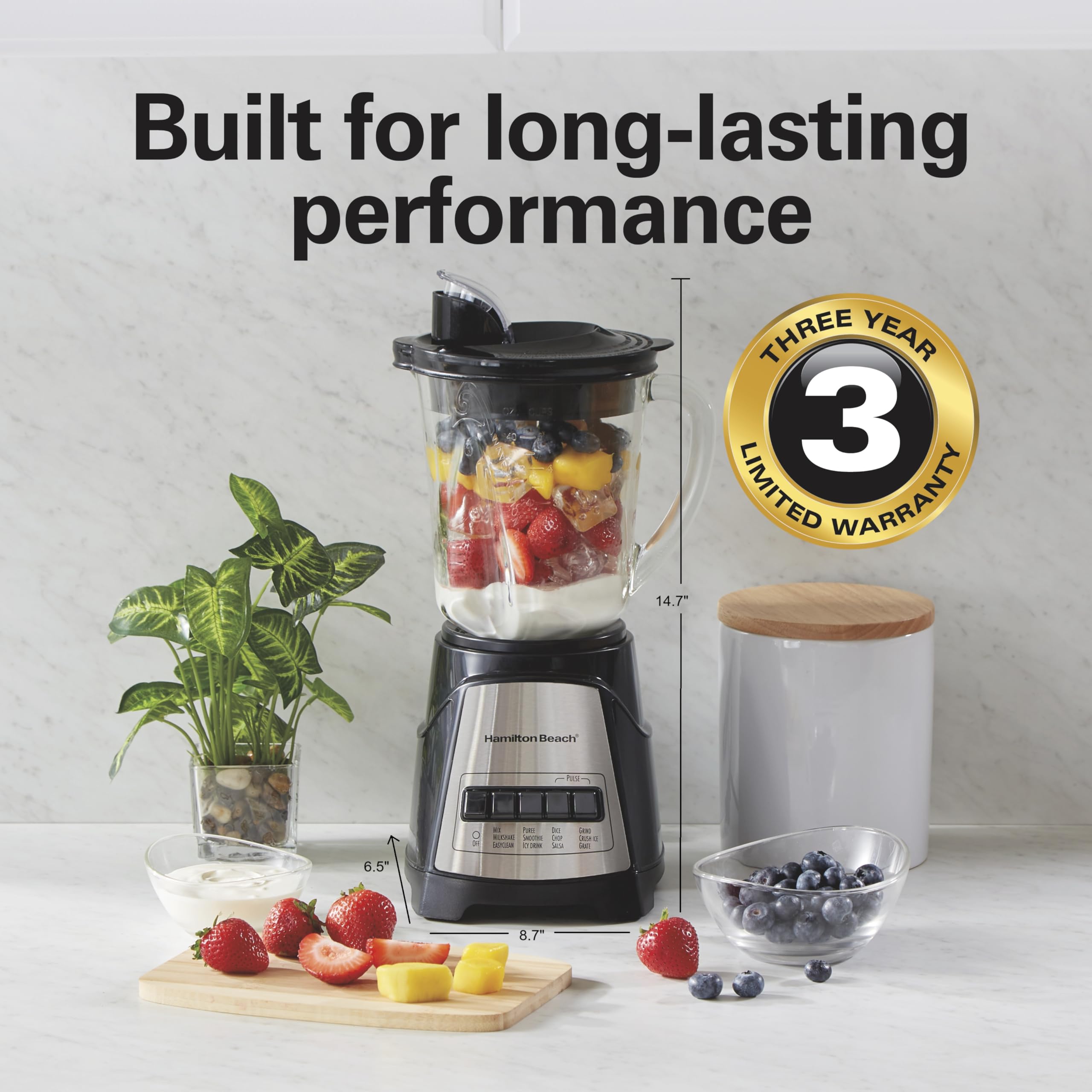 Hamilton Beach Power Elite Wave Action Blender For Smoothies, 40 Oz Glass Jar, 12 Functions Including Puree, Crush Ice, 700 Watts - Black (58148A) - Image 2