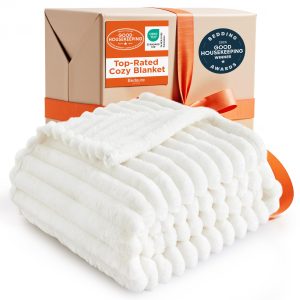 Bedsure GentleSoft White Throw Blanket for Couch - Cozy Blanket for Women, Cute Fleece Throw for Girls, Christmas Birthday Gifts for Women Men Teen, Room Home Boho Fall Decor, Off White, 50x60 Inches