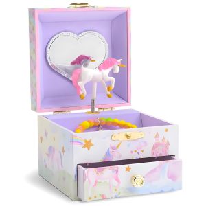 Jewelkeeper Jewelry Box for Girls with 1 Drawer - Unicorn Musical Jewelry Boxes, Beautiful Dreamer Tune, Spinning Unicorn Doll, Little Girl Music Box, Gifts for 5 Year Old Girls, Engineered Wood