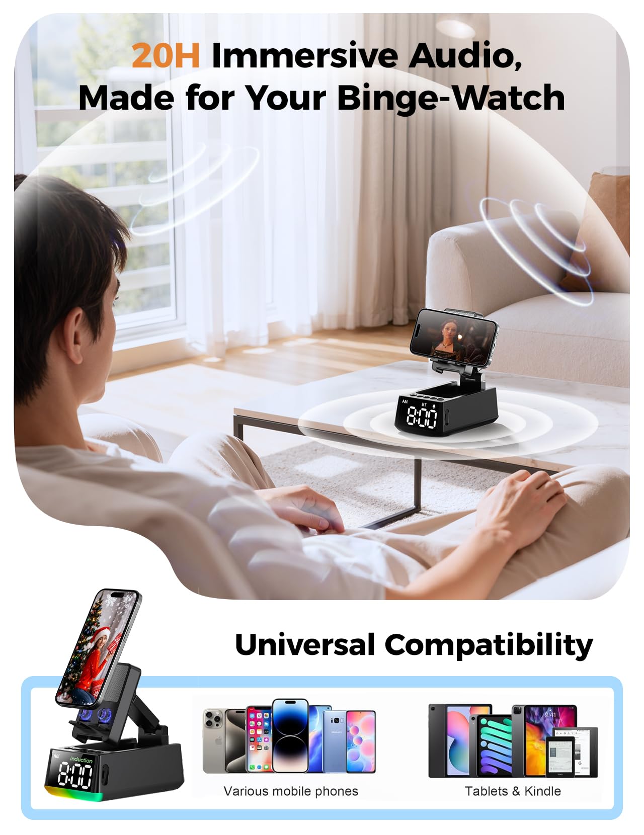 Bluetooth Speaker White Elephant Gifts:Induction Cell Phone Stand HD Sound Gift for Men Women Adults Birthday Christmas Secret Santa,Kitchen Gadget Mom Wife Dad Husband Teen Stocking Stuffers(Black) - Image 6