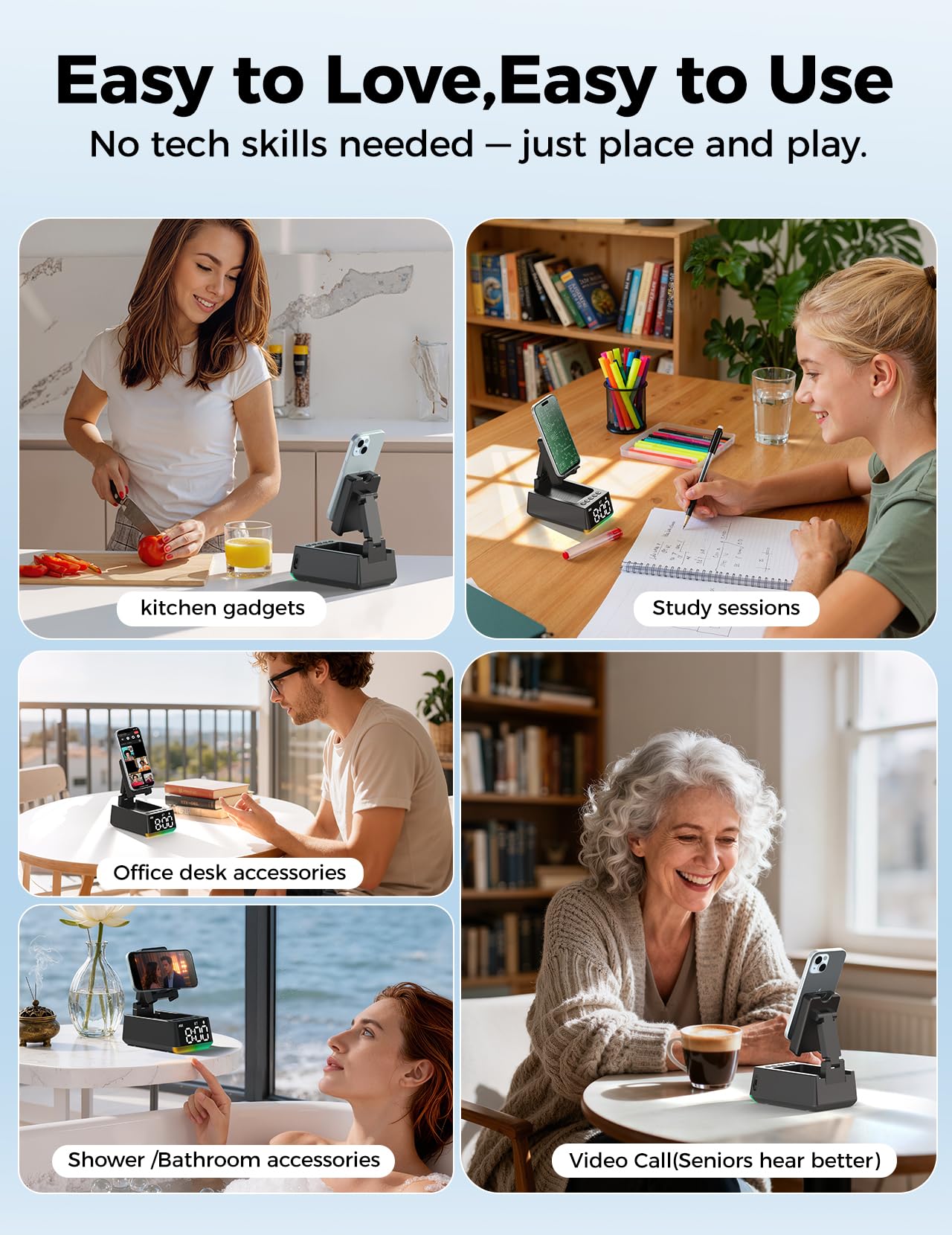 Bluetooth Speaker White Elephant Gifts:Induction Cell Phone Stand HD Sound Gift for Men Women Adults Birthday Christmas Secret Santa,Kitchen Gadget Mom Wife Dad Husband Teen Stocking Stuffers(Black) - Image 5