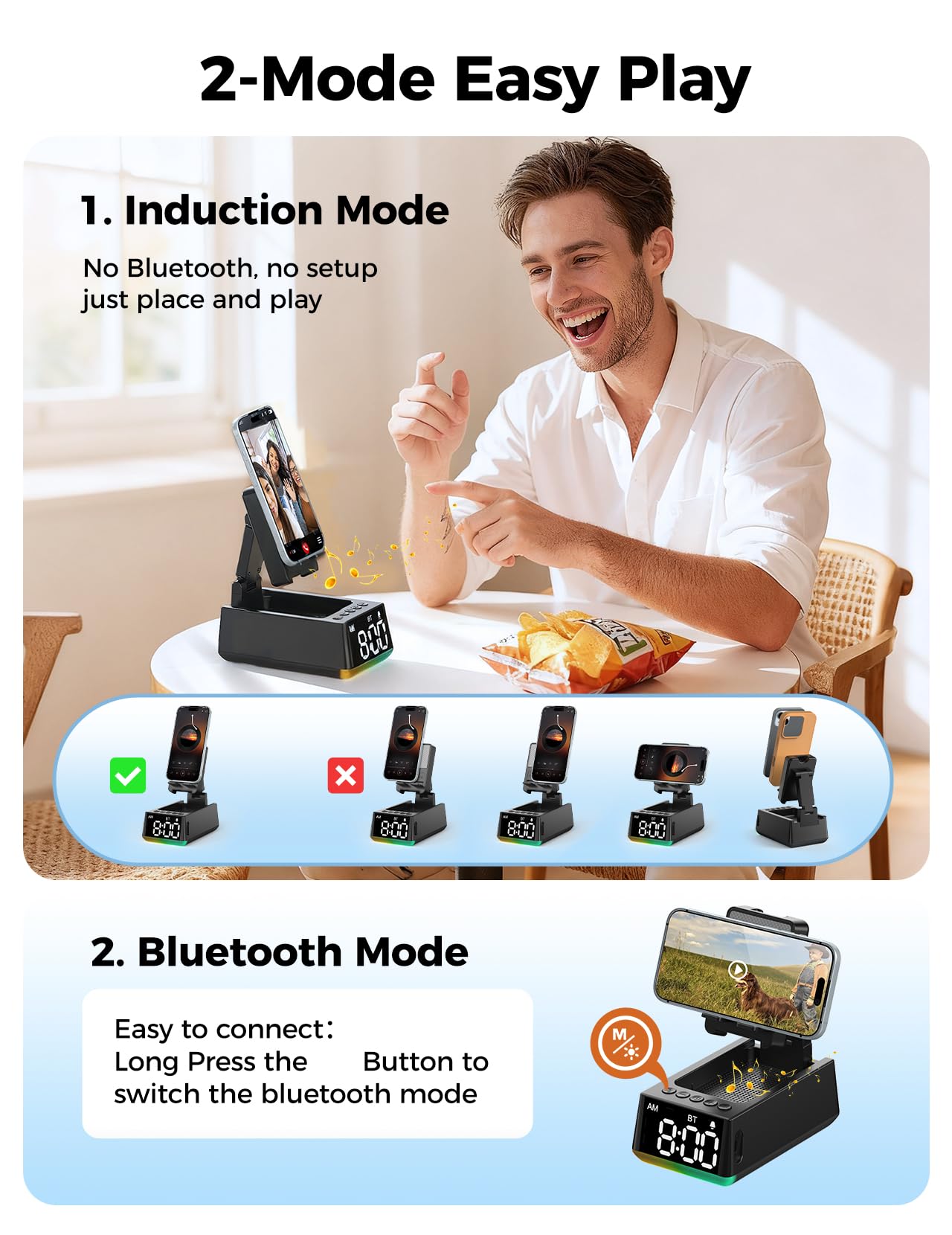 Bluetooth Speaker White Elephant Gifts:Induction Cell Phone Stand HD Sound Gift for Men Women Adults Birthday Christmas Secret Santa,Kitchen Gadget Mom Wife Dad Husband Teen Stocking Stuffers(Black) - Image 3