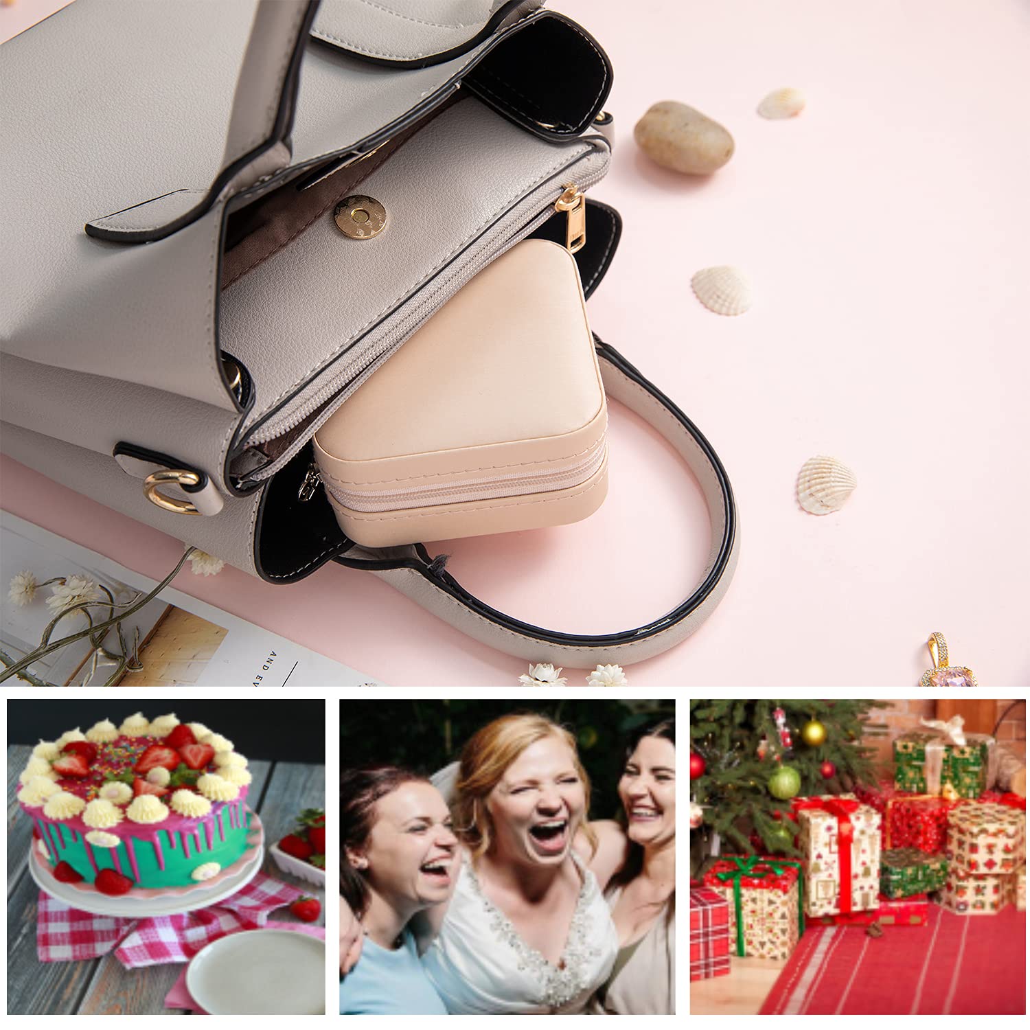 KElofoN Travel jewelry case Travel jewelry box Travel Jewelry Organizer Small box Gift for Girls Women with Mirror(Pink) - Image 3