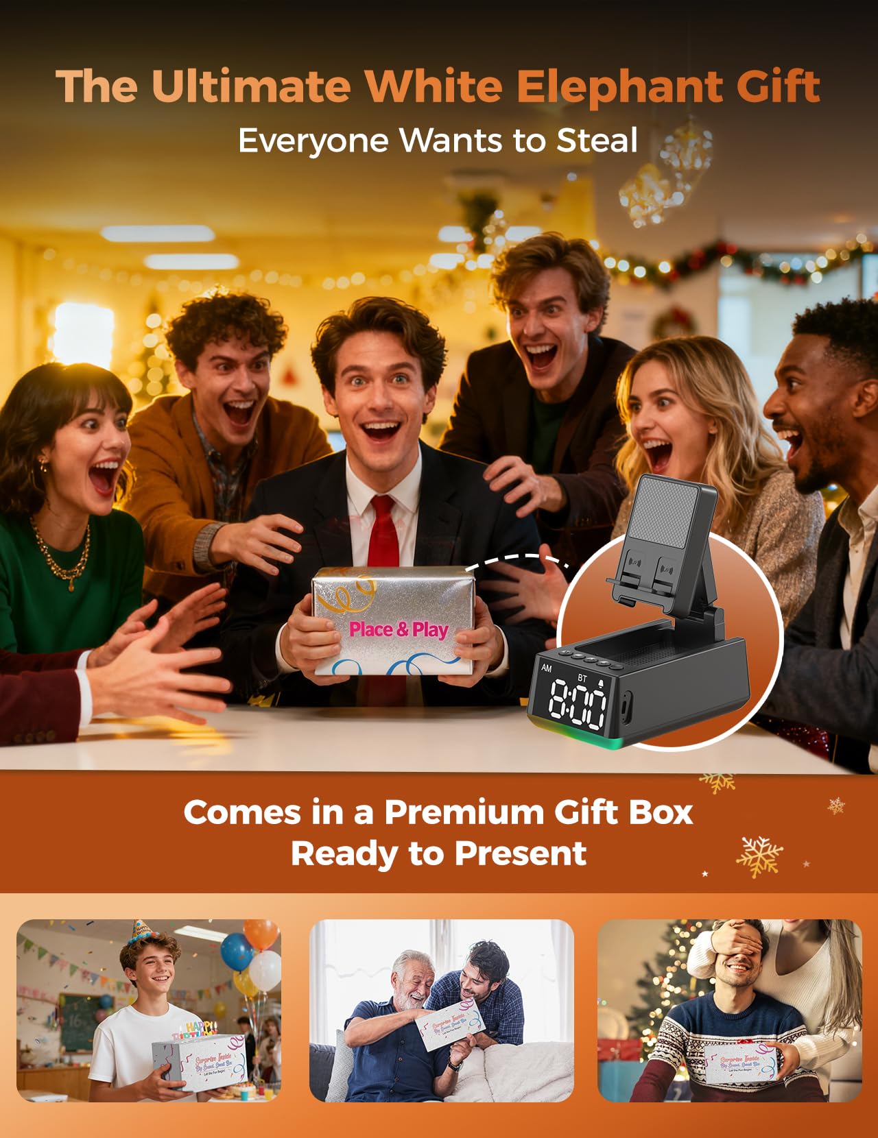 Bluetooth Speaker White Elephant Gifts:Induction Cell Phone Stand HD Sound Gift for Men Women Adults Birthday Christmas Secret Santa,Kitchen Gadget Mom Wife Dad Husband Teen Stocking Stuffers(Black) - Image 4