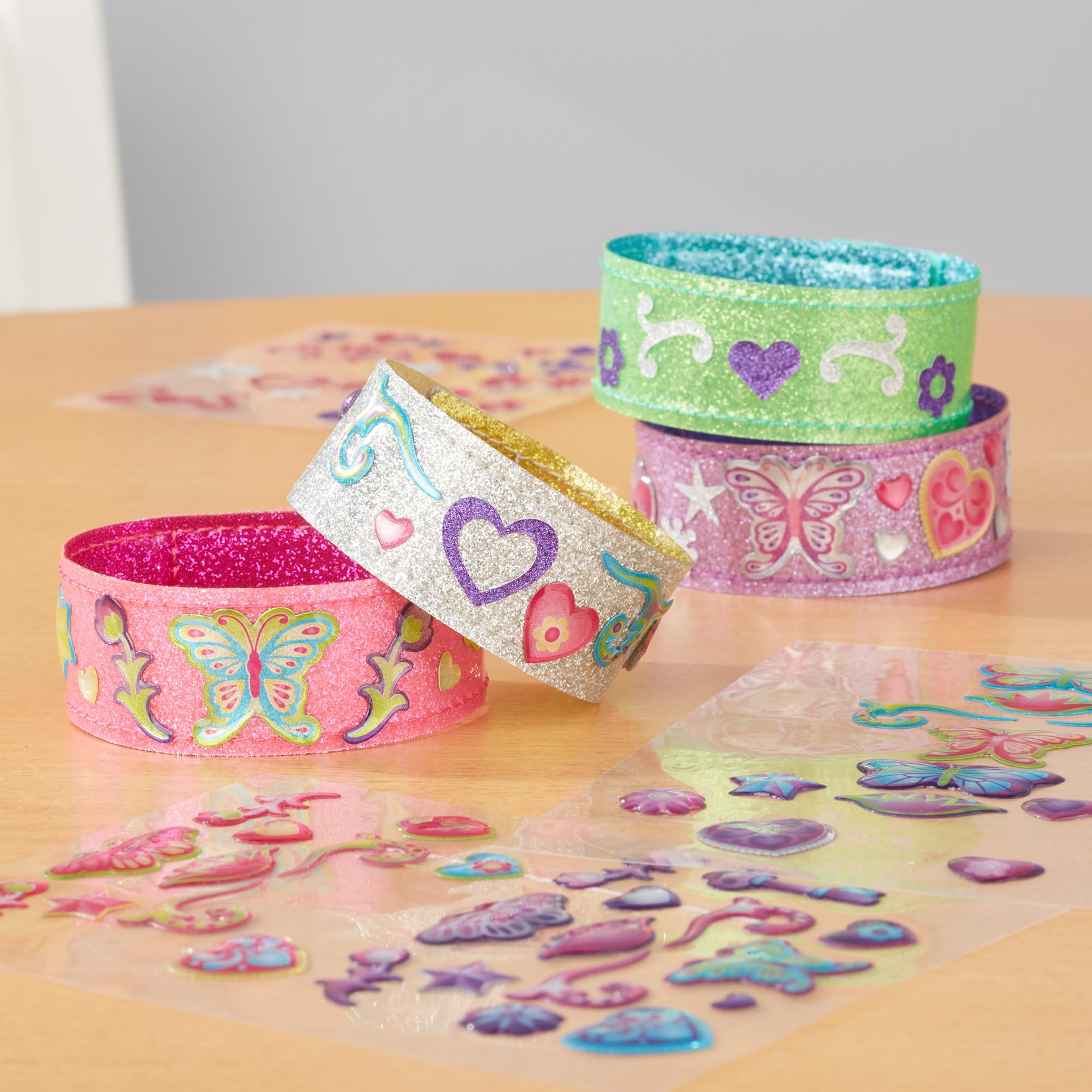Melissa & Doug Design-Your-Own Bracelets with 100+ Sparkle Gem & Glitter Stickers, Kids Snap Bracelets, Stickers & Jewelry Crafts, Preschool Toys for Girls & Boys Ages 4+ - Image 3