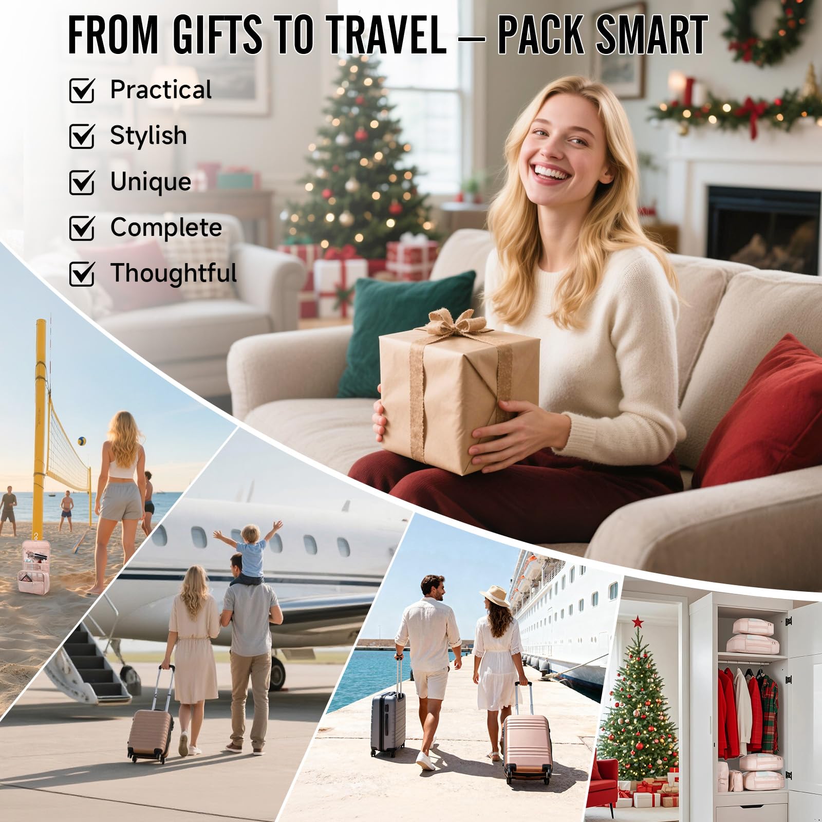 Veken 8 Set Packing Cubes, Gifts for Women Mom Her, Christmas Personalized Cruise Ship Travel Essentials Accessories for Beach Vacation, Suitcase Organizer Bags for Luggage with Hanging Toiletry Bag - Image 4