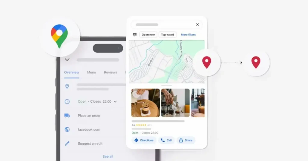 Local SEO illustration showing Google Maps pin attracting nearby customers